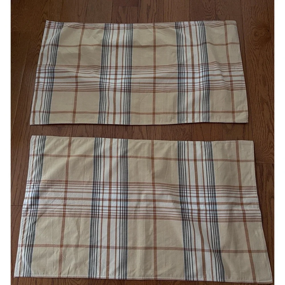 Rare Lauren Ralph Lauren King Pillow Shams Set of 2 Plaid Check Tan Gray